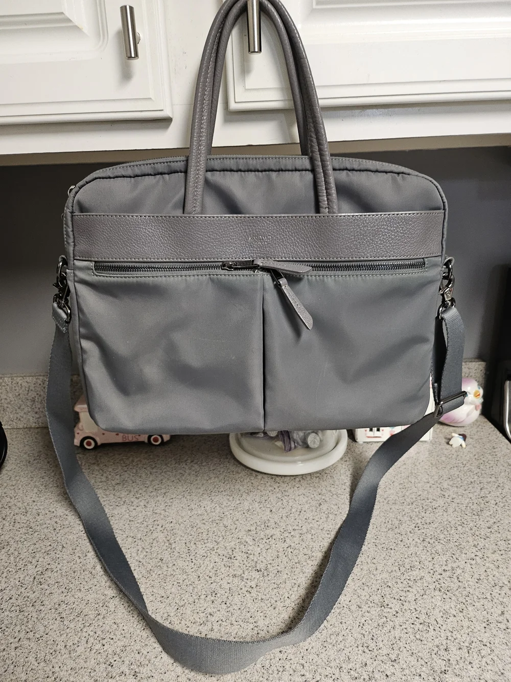 Knomo London Hanover Gray Nylon Leather Laptop Briefcase Bag Work Travel
